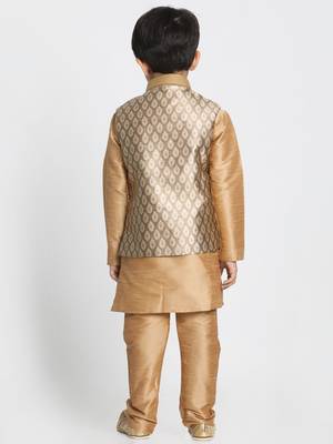  Rose Gold Silk Blend Jacket, Kurta And Pyjama Set 3
