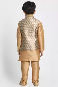  Rose Gold Silk Blend Jacket, Kurta And Pyjama Set