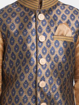  Navy Blue And Rose Gold Silk Blend Jacket, Kurta And Pyjama Set 2