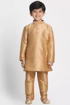  Maroon And Rose Gold Silk Blend Jacket, Kurta And Pyjama Set