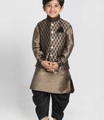  Black And Gold Silk Blend Jacket, Kurta And Dhoti Set