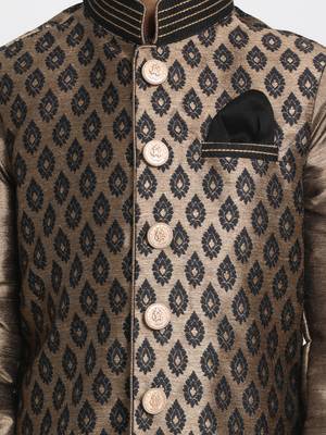  Black And Gold Silk Blend Jacket, Kurta And Dhoti Set 2
