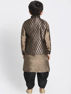  Black And Gold Silk Blend Jacket, Kurta And Dhoti Set 3