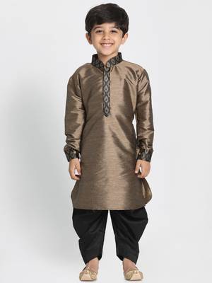  Black And Gold Silk Blend Jacket, Kurta And Dhoti Set 4