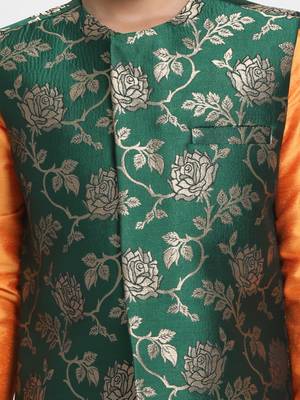 Orange Printed Cotton Silk Boys-Kurta-Pyjama 2