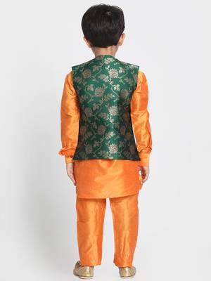 Orange Printed Cotton Silk Boys-Kurta-Pyjama 3