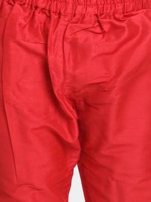 Red Printed Cotton Silk Boys Kurta Pyjama 5