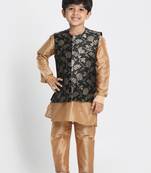 Gold Printed Cotton Silk Boys-Kurta-Pyjama