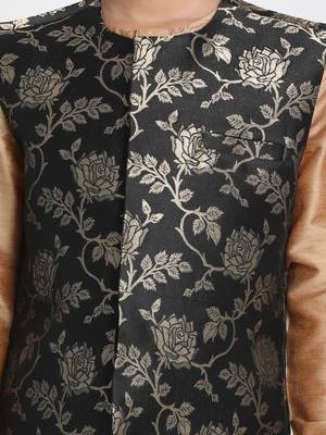 Gold Printed Cotton Silk Boys-Kurta-Pyjama 2