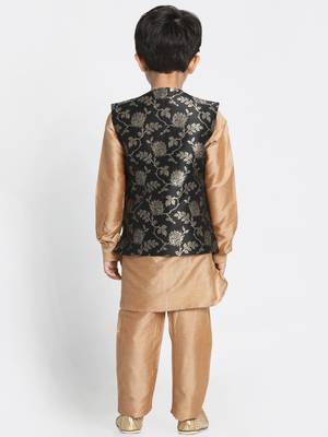 Gold Printed Cotton Silk Boys-Kurta-Pyjama 3