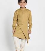  Chikoo And Cream Cotton Satin Blend Kurta Pyjama Set