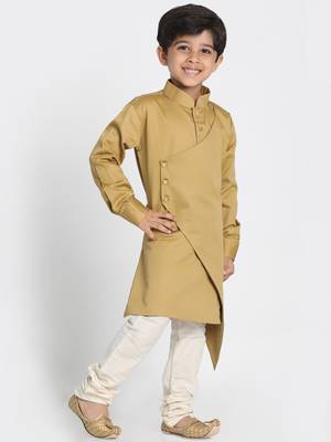  Chikoo And Cream Cotton Satin Blend Kurta Pyjama Set 2