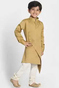  Chikoo And Cream Cotton Satin Blend Kurta Pyjama Set