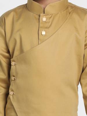  Chikoo And Cream Cotton Satin Blend Kurta Pyjama Set 3