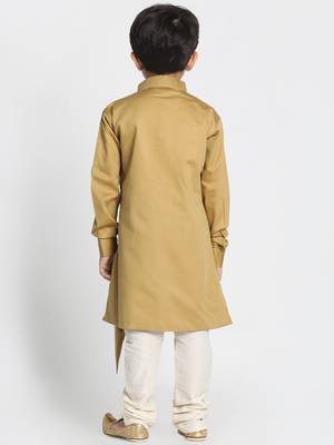  Chikoo And Cream Cotton Satin Blend Kurta Pyjama Set 4