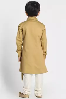  Chikoo And Cream Cotton Satin Blend Kurta Pyjama Set