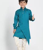  Rama And Cream Cotton Satin Blend Kurta Pyjama Set