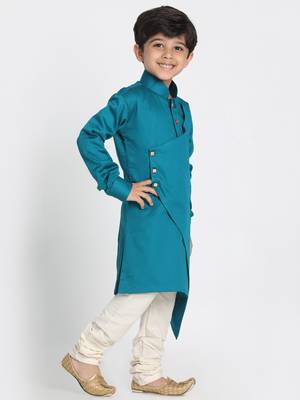  Rama And Cream Cotton Satin Blend Kurta Pyjama Set 2