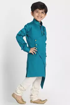  Rama And Cream Cotton Satin Blend Kurta Pyjama Set