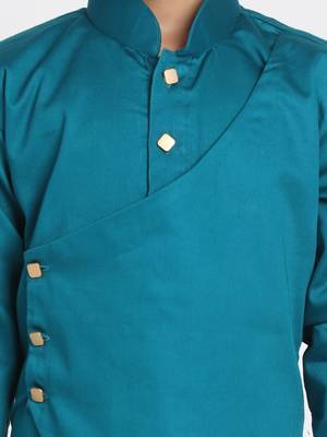  Rama And Cream Cotton Satin Blend Kurta Pyjama Set 3