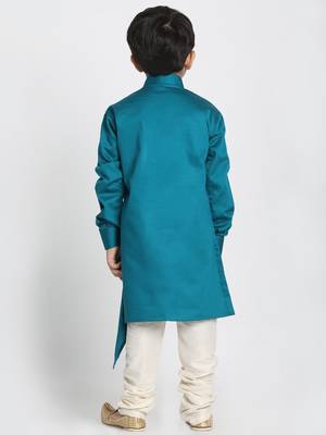  Rama And Cream Cotton Satin Blend Kurta Pyjama Set 4