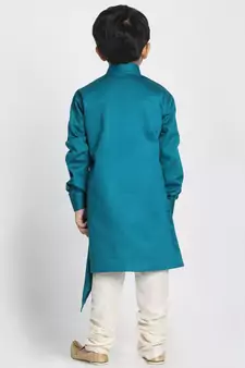  Rama And Cream Cotton Satin Blend Kurta Pyjama Set