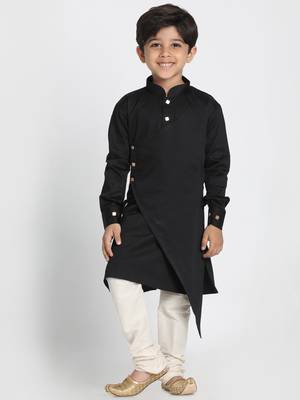  Black And Cream Cotton Satin Blend Kurta Pyjama Set 1