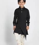  Black And Cream Cotton Satin Blend Kurta Pyjama Set