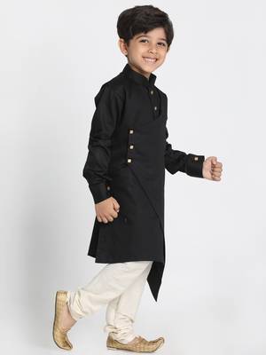  Black And Cream Cotton Satin Blend Kurta Pyjama Set 2