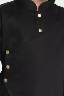  Black And Cream Cotton Satin Blend Kurta Pyjama Set