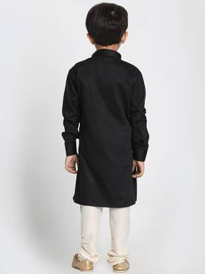  Black And Cream Cotton Satin Blend Kurta Pyjama Set 4