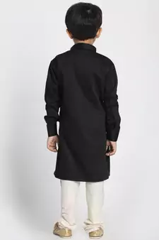  Black And Cream Cotton Satin Blend Kurta Pyjama Set