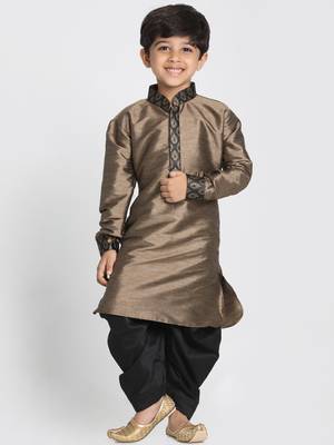 Boys Bronze And Black Silk Blend Kurta And Dhoti Set 1