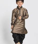 Boys Bronze And Black Silk Blend Kurta And Dhoti Set