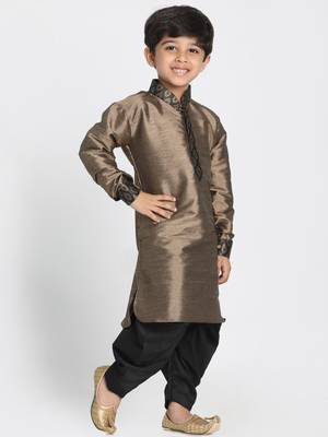 Boys Bronze And Black Silk Blend Kurta And Dhoti Set 2