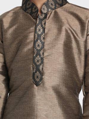 Boys Bronze And Black Silk Blend Kurta And Dhoti Set 3