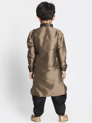 Boys Bronze And Black Silk Blend Kurta And Dhoti Set 4