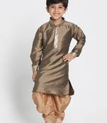 Boys Bronze And Gold Silk Blend Kurta And Dhoti Set