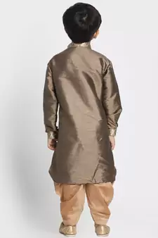 Boys Bronze And Gold Silk Blend Kurta And Dhoti Set
