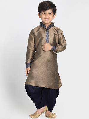  Bronze And Navy Blue Silk Blend Kurta And Dhoti Set 1