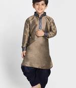  Bronze And Navy Blue Silk Blend Kurta And Dhoti Set