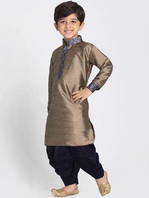  Bronze And Navy Blue Silk Blend Kurta And Dhoti Set 2