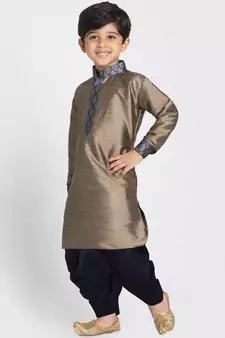  Bronze And Navy Blue Silk Blend Kurta And Dhoti Set
