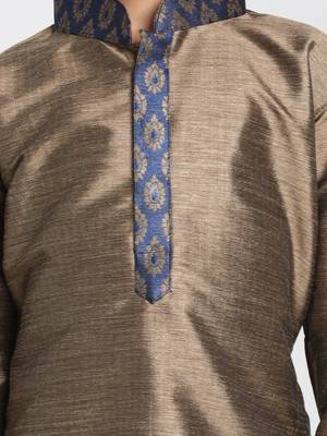  Bronze And Navy Blue Silk Blend Kurta And Dhoti Set 3