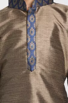 Bronze And Navy Blue Silk Blend Kurta And Dhoti Set