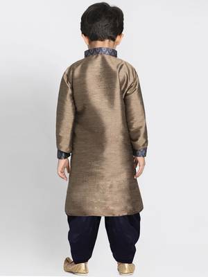  Bronze And Navy Blue Silk Blend Kurta And Dhoti Set 4