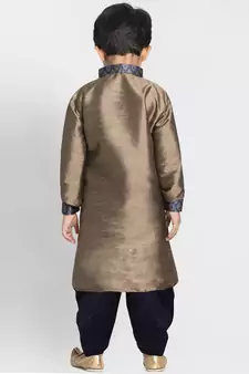 Bronze And Navy Blue Silk Blend Kurta And Dhoti Set