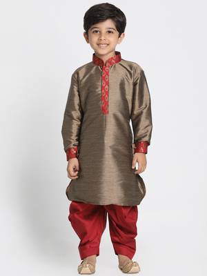  Bronze And Maroon Silk Blend Kurta And Dhoti Set 1