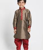  Bronze And Maroon Silk Blend Kurta And Dhoti Set