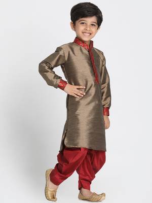  Bronze And Maroon Silk Blend Kurta And Dhoti Set 2